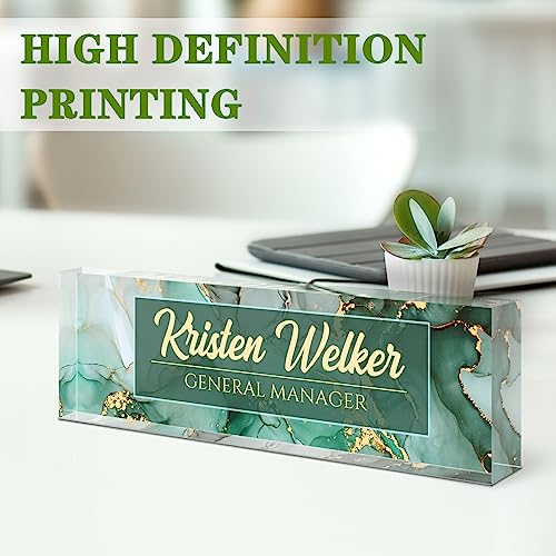 Image of Name Plate for Desk, Desk Name Plate Personalized, Green Office Decor for Women Men, Acrylic Desktop Accessories, Office Gifts for Boss Nurse Teacher Coworker, Employee Appreciation Gift (Green Coast)