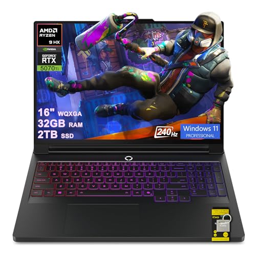 Lenovo Legion Pro 7 Gaming AI Laptop 16' WQXGA 2560x1600 OLED 240Hz AMD 16-core Ryzen 9 9955HX 32GB RAM 2TB SSD GeForce RTX 5070 Ti 12GB (Up to 992 AI Tops) Per-Key RGB Backlit Win11Pro ICP Hub