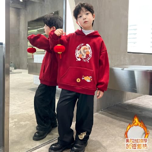 Chinese New Year boys autumn and winter fleece sweater red auspicious hooded sweatshirt top4