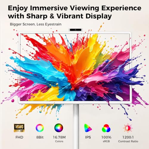 Image of 32 inch Portable Smart TV with Android 15, 1080P Touch Screen Monitor on Wheels, EDLA-Certified, 8GB+128GB Storage, 5MP Camera, 10H Playing Time, Rotatable Display, Wireless Casting, Voice Remote Control