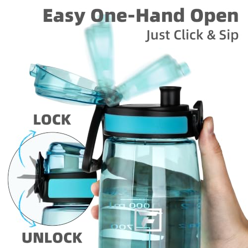 Image of Fanhaw 32 oz Clear Plastic Water Bottle, BPA Free Leakproof Tritan Sports Water Bottle with Chug Lid, Wide Mouth Reusable Bottle for Gym, Travel, School & Office (Baby Blue)