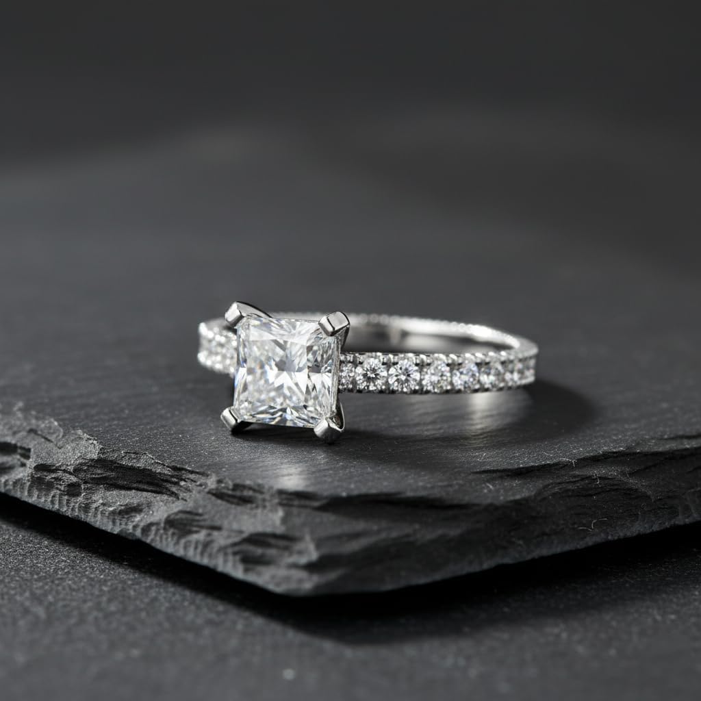 2 Carat Princess Cut Moissanite Engagement Ring for Women 925 Sterling Silver 18K Gold Plated Promise Ring Anniversary Jewelry Gift for Her(VVS1 D Color)