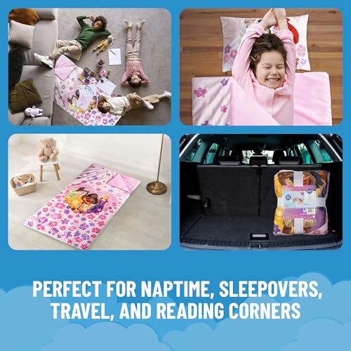 Image of Jay Franco Kids Slumber Bag and Pillow - 54 x 27 Inch Comfy Indoor Sleeping Bag for School and Sleepovers, 2 Piece Set, Pink - Princess