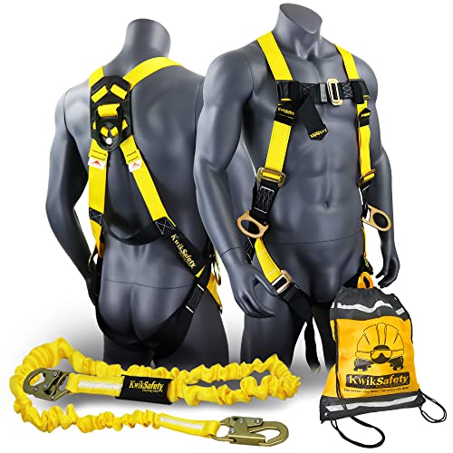 KwikSafety - Charlotte, NC - RATTLER [COMBO] 6 ft Safety Lanyard, 3 D-Ring Safety Harness, Tool Lanyard, ANSI Single Leg Shock Absorbing Lanyard Snap Hooks Fall Protection