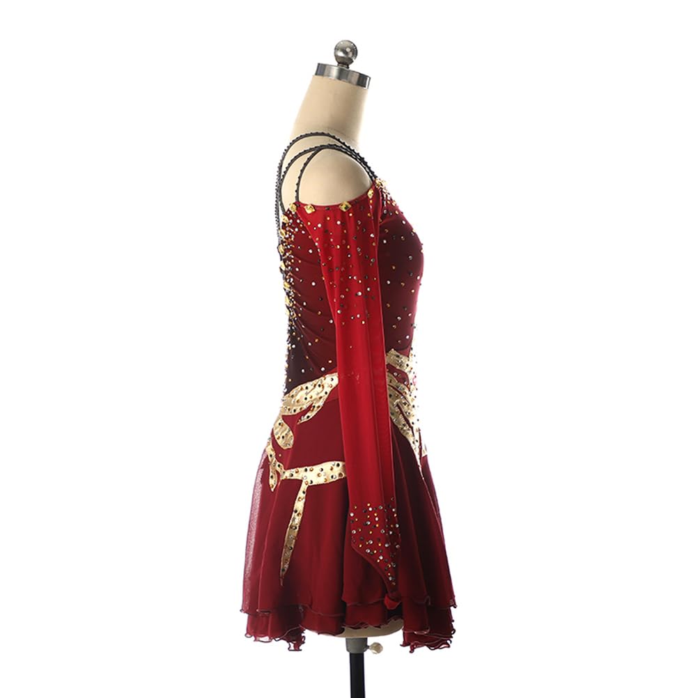 Abito Pattinaggio Artistica Ballerina, Oro Strass Tutu Vestito Danza Classica Donna Body da Ginnastica Ritmica Abito da Latino Americano Balletto