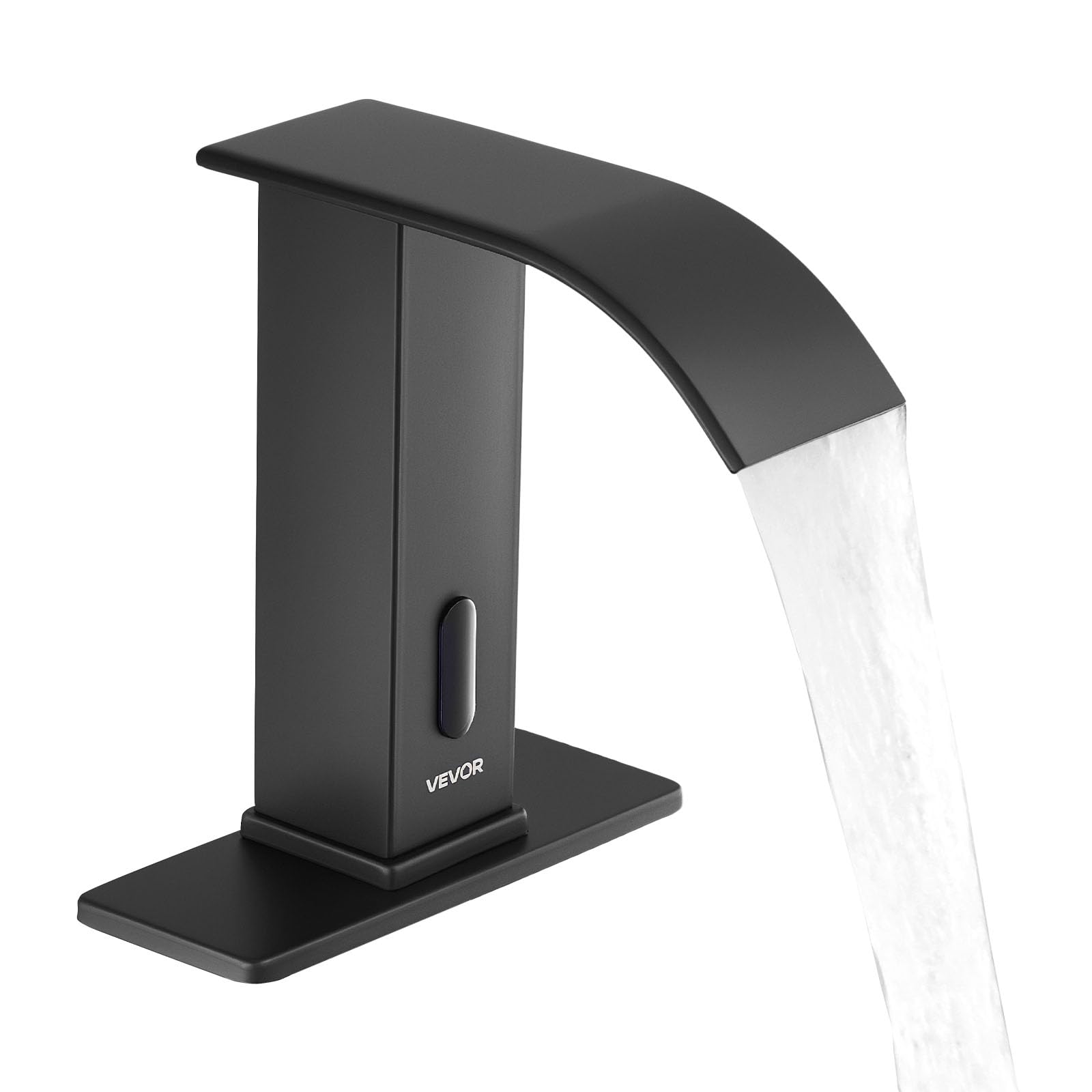 VEVOR berührungsloser Waschtischhahn (Mattschwarz) Badezimmer, automatische Waschtischarmatur mit Lochabdeckung, batteriebetriebener Wasserhahn gewerblicher Toilettenhahn, Sensorhahn mit Wasserfall