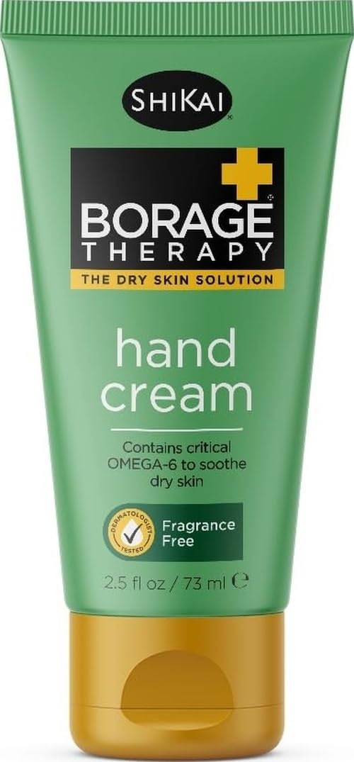 ShiKai Borage Therapy Hand Cream (2.5 oz) | Fragrance Free Moisturizer for Hands & Body | Fast Relief Lotion for Dry Skin | With Oatmeal & Shea