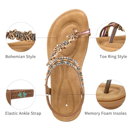 Image of Ablanczoom Flat Sandals for Women Summer: Casual Boho Beaded Toe Ring Dress Shoes - Comfortable Vacation Daily Walking Shoes