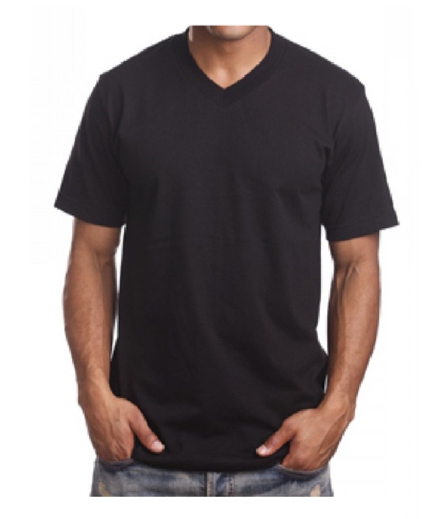 Men's Plain Basic Super Heavyweight Short Sleeve V-neck T-Shirt (Black)