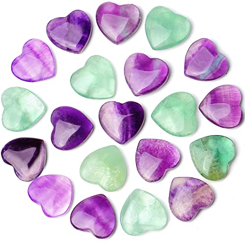 Image of QINJIEJIE 20 PCS Fluorite Heart Healing Crystals Natural Polished Crystal Worry Stones Chakra Mini Cute Palm Love Gemstones Set Bulk Wholesale Reiki Energy Balancing Meditation Valentine's Day Gift