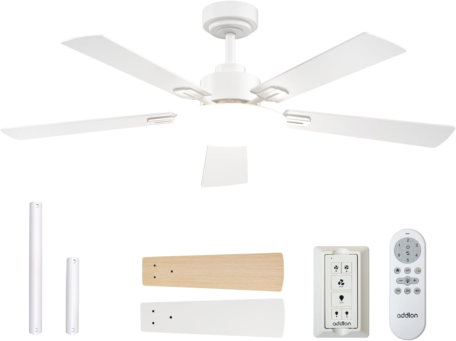 addlon Ceiling Fans with Lights, 52 inch White Ceiling fan with Light and Remote Control, Reversible, 3CCT, Dimmable, Noiseless, Small Ceiling Fan for Bedroom, Farmhouse, Indoor/Outdoor Use