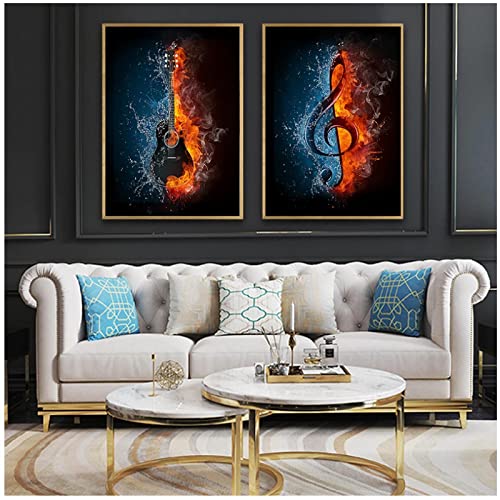 Creatieve Muziek Gitaar Muzieknoot Posters Print Moderne Kunst Foto Thuis Muur Decor Canvas Schilderij (30x40 cm/11,8… - Image 3