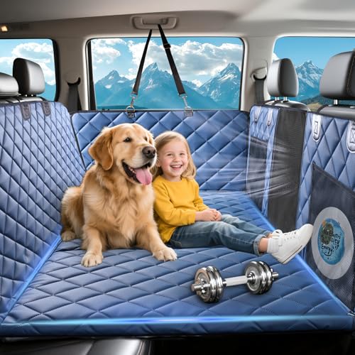 BEARCOVER Autositzbezug mit harter Unterseite, PU+Plüsch, Hundeautositzbezug für Rücksitz, wasserdichte Rücksitzverlängerung für Hunde im Auto (Marineblau, L – Autos, kleine/mittelgroße SUVs & LKWs)