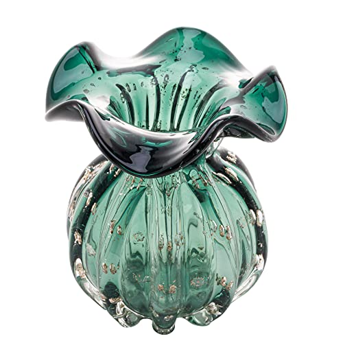 Vaso de Vidro Italy Verde Esmeralda e Dourado 11,5cm x 13cm - Wolff