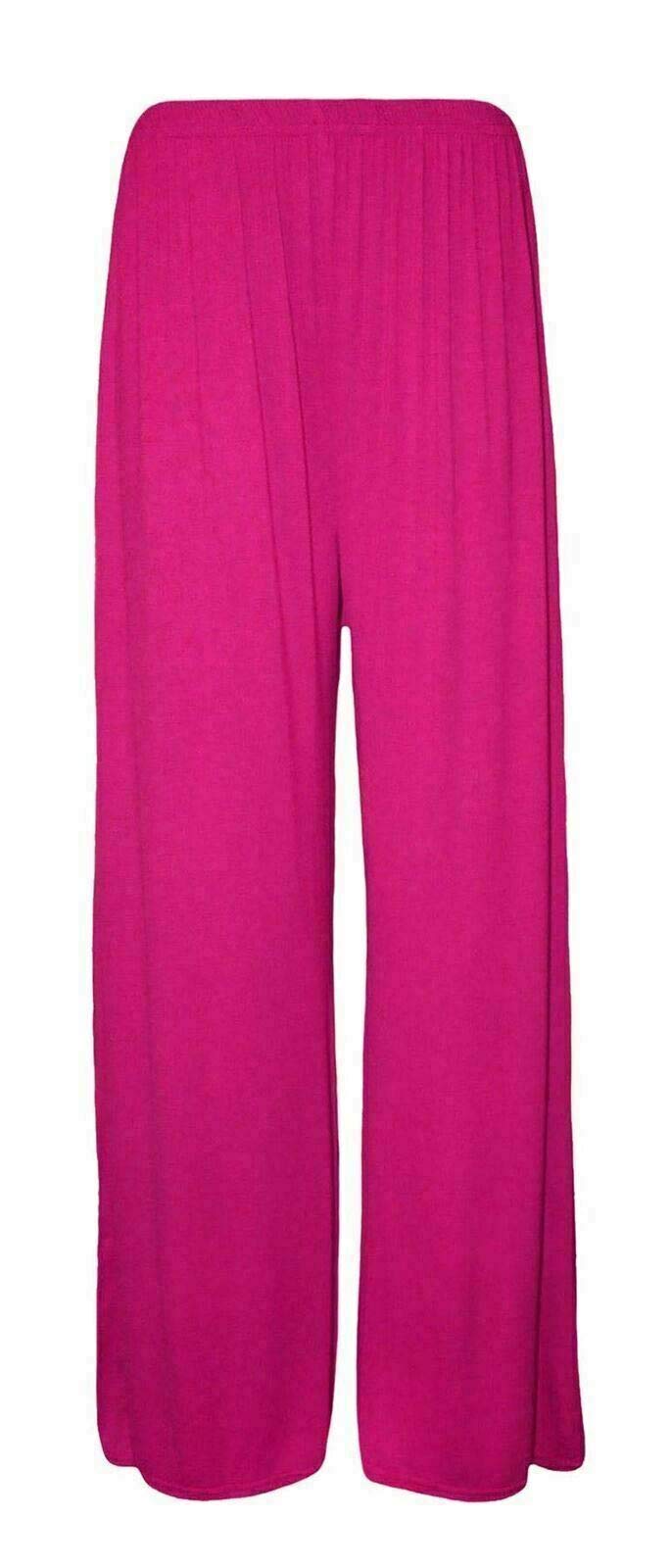 FAIRY TRENDZ LTD Ladies Plus Size Palazzo Trousers Womens Baggy Flared Wide Leg Pants Ladies Plain Casual Wear Trousers (Cerise UK 24-26)