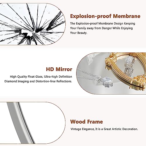 Image of Pexfix Arched Full Length Mirror Arched Wall Mirror Floor Mirror with Stand Contemporary Full Length Mirror with Silver Wood Frame, 59 inchx20 inch