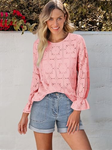 StunShow Women Eyelet Shirts Long Sleeve Shirts for Women Lace Dressy Embroidered Blouses 2025 Fashion Top4