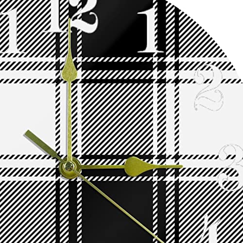 Horloge murale ronde 25 cm à carreaux noir et blanc pour cuisine et bureau - 3