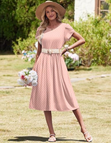 Image of HOTOUCH Women's Summer A-Line Midi Dresses 2026 Casual Floral Short Sleeve T-Shirt Dress Flowy Beach Sundress with Pockets
