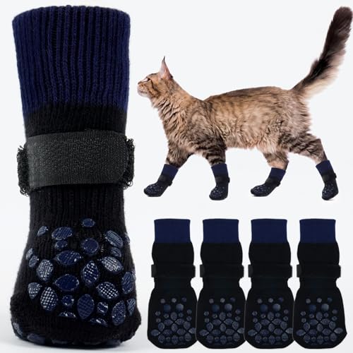 Image of ROZKITCH 2 Pairs Small Dog Socks, Soft Paw Protectors Dog Stop Licking Paws Anti Slip Socks Bandages for Paws Winter Warm Paw Covers to Stop Licking Pomeranian, Miniature Dachshund, Maltese Blue S
