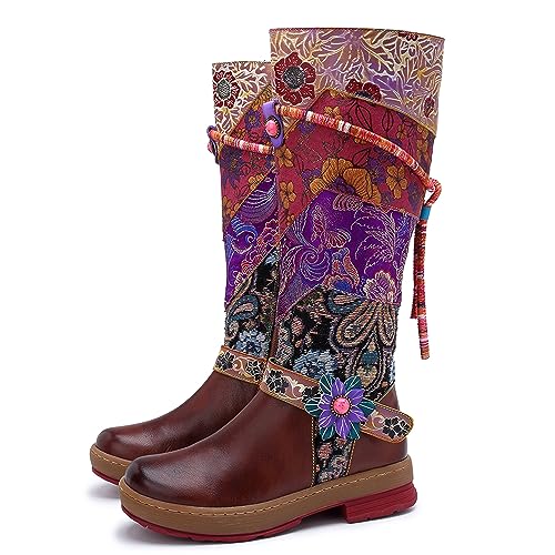 Artisan Handmade Women's Cowboy and Knight Boots - High Heels and Flat Bottoms Genuine Sheepskin, Ethnic and Vintage Style for Ladies and Girls