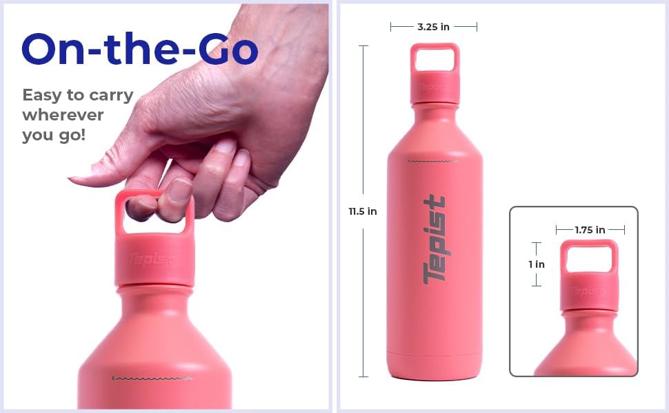 ThirtyO 30oz Stainless Steel Bottle Compatible with Sodastream Machines | Powder Coated Coral | Vacuum Sealed | Double Walled | Leak-Proof | Easy to Carry | Reusable Bottle - Image 5