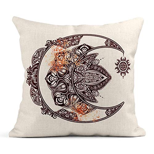 Kinhevao Cojín Boho Chic Tattoo Luna Creciente Dorada y Sol del Manda