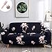 Elastisch Sofa Überwürfe Sofabezug, Morbuy Ecksofa L Form Stretch Antirutsch Armlehnen Blume Sofahusse Sofa Abdeckung Hussen für Sofa Couchbezug Sesselbezug (4 Sitzer,Schwarz)