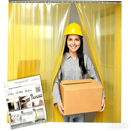 Image of Yellow Kit PVC Smooth Plastic Strip Door Curtain 6x7 ft. (72x84.2 in) Standard Clear Waterproof Commercial Walk in Freezers Warehouse Garage Gate Doorway Clean Rooms Heavy Duty Vinyl 1173