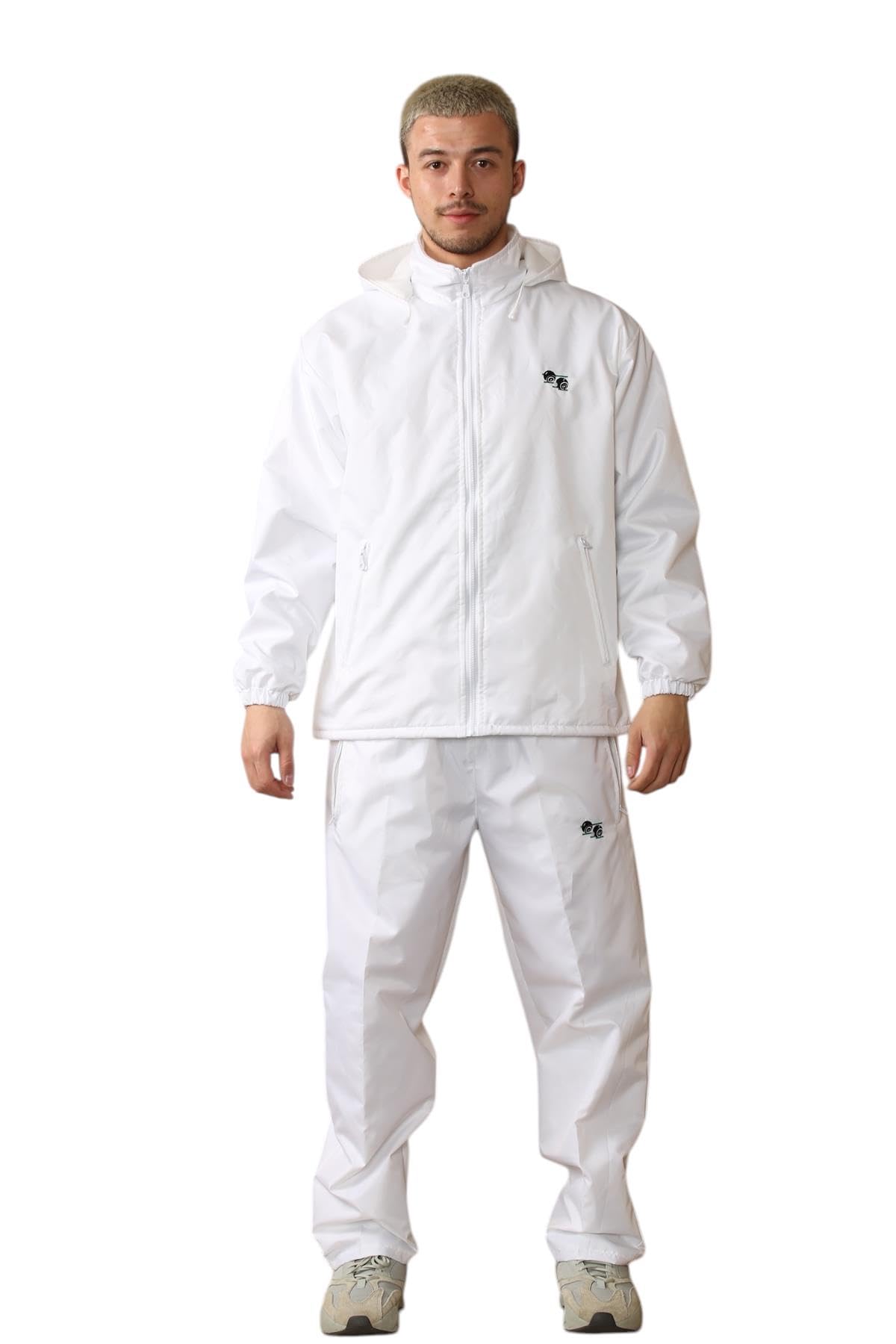 Janisramone® Men's Bowling Jacket & Trousers, Fully Fleece Lined Waterproof Jacket Detachable Hoodie Mens Zip up Fleece Jacket