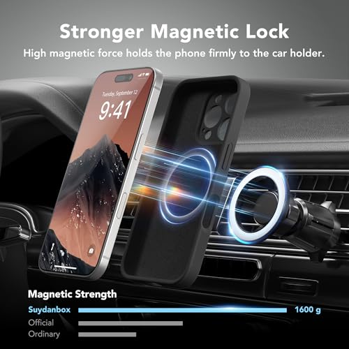Image of Magnetic for iPhone 16 Pro Case, Compatible with MagSafe, [Full Camera Protection][Screen Protector] Silicone Shockproof Protective Phone Case for iPhone 16 Pro 6.3 inch, Black