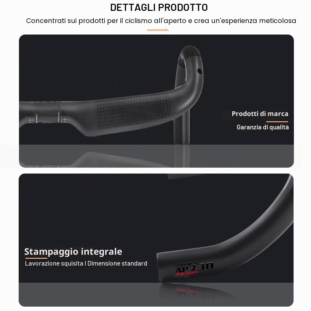 Manubrio Alfa Pasca manubri per bici da corsa carbonio manubrio 31.8 bici corsa nero UD opaca 440mm