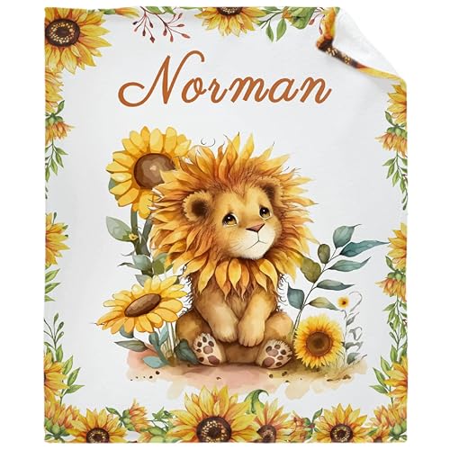 Custom Baby Sunflower Lion Blankets Personalized Gift for Girl/Boy for Couch Sofa Bed Bedroom Living Room Lightweight Throw Blanket (30''x40'' for Baby/Pets)