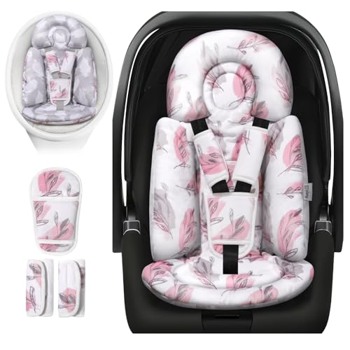 Image of Upgraded Infant Car Seat Insert, 2-in-1 Reversible Baby Car Seat Head Support with 3 Strap Covers, All Seasons Newborn Car Seat Insert and Carseat Cushion for Stroller, Swing, Bassinets(Pink+Grey)