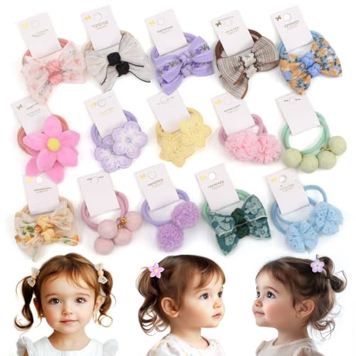 BIANHUAN Baby Hair Ties with Bows for Toddler - 1.2 Inch Elastic Ponytail Holders Small Hair Ties For Baby Girls Infants Hair Accessories 30 Pieces