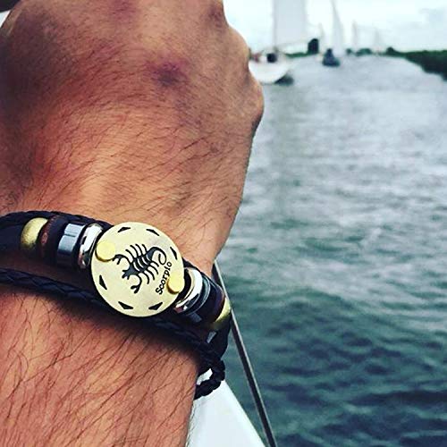 Image of Young & Forever Zodiac Sign Multi-Strand Genuine Leather Bracelet for Men & Boys - Adjustable Tribal Wristband with Antique Metal Charm