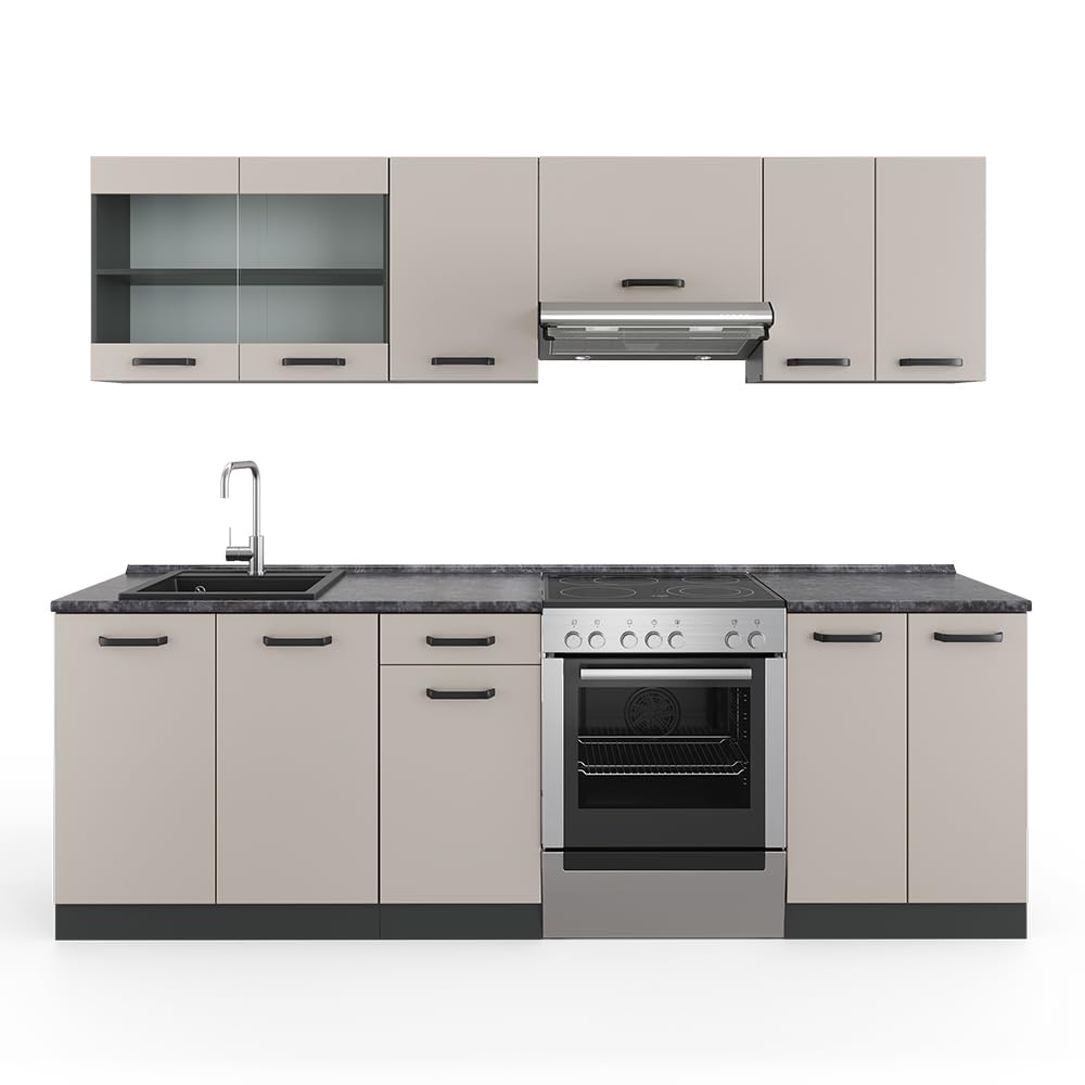 Vicco Mobile da cucina R-​Line, Cachemire, 240 cm, PL Antracite, combinabile in modo flessibile con elementi modulari
