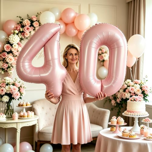 Image of TONIFUL 40 Inch Pastel Pink Number Balloon Balloon Big Pink Digital Balloon for Girl's Birthday Party Wedding Bridal Shower Engagement Anniversary Photo Shoot Supplies(Number 4)