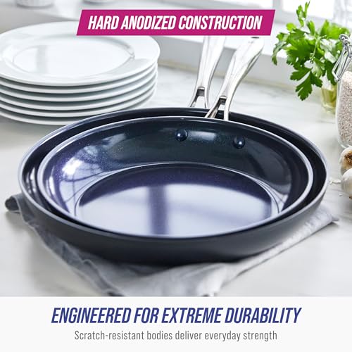 Image of Blue Diamond Cookware Hard Anodized Ceramic Nonstick, 10 inch and 12 inch Frying Pan Skillet Set, PFAS-Free, Dishwasher Safe, Oven Safe, Grey
