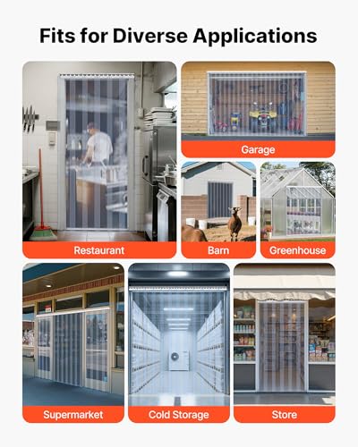 Image of VEVOR Clear PVC Strip Curtain, 84 in Height x 48 in Width x 0.08 in Thickness, 8 PCS Walk in Freezer Cooler Curtain Strips, Thermal Insulating Plastic Door Strips for Warehouse, Freezer, Garage Doors
