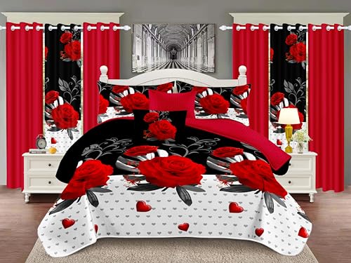 Elegant Red Rose Floral King Comforter Set, Luxury 9-Piece Bed