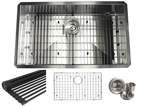 32 INCH Zero Radius Design 16 Gauge Undermount Single Bowl Stainless Steel Kitchen Island Sink Premium Package, Stainless Steel (32 INCH) KKR-F3219