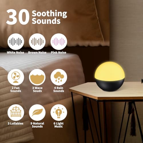 Rechargeable Mini Nursery Night Light Soother Baby Sleep Sound Machine 12 Color Night Lights White Noise Machine with 30 Soothing Sounds Auto-Off Timer Adjustable Brightness for Baby Kids Adult - Image 5
