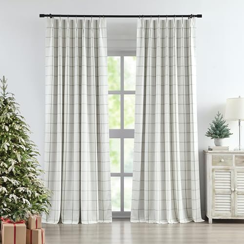 Vision Home Sage Plaid Linen Pinch Pleated Full Blackout Curtains 40x102Lx2 - image 9