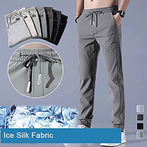 Toqvtoo Men's Fast Dry Stretch Pants Lightweight Ice Silk Quick Dry Sweatpants Drawstring Casual Hiking Joggers With Pocket (Black,Xl) #TOP5