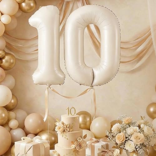 Image of Number Balloons for Birthday Decorations - 40 Inch Large Party Balloons 1, Cream Foil Number Balloons for Boys Girls, Balloons for Party Supplies