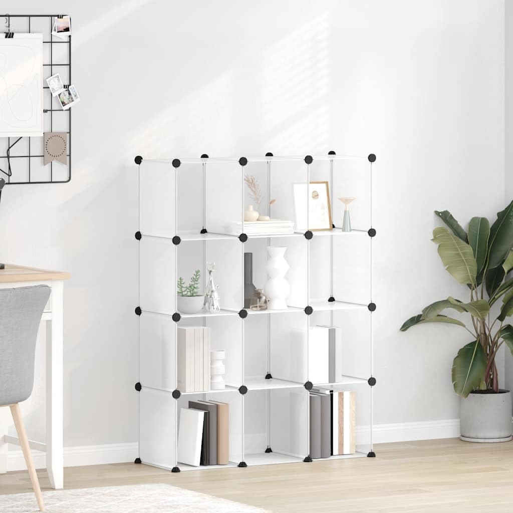 Regalsystem mit 12 Würfeln Transparent PP Kunststoff, 94,5 x 31,5 x 124 cm, stabiles Stahlrahmen Lagerregal für Schuhaufbewahrung, Flur, Schlafzimmer, Diele, Keller