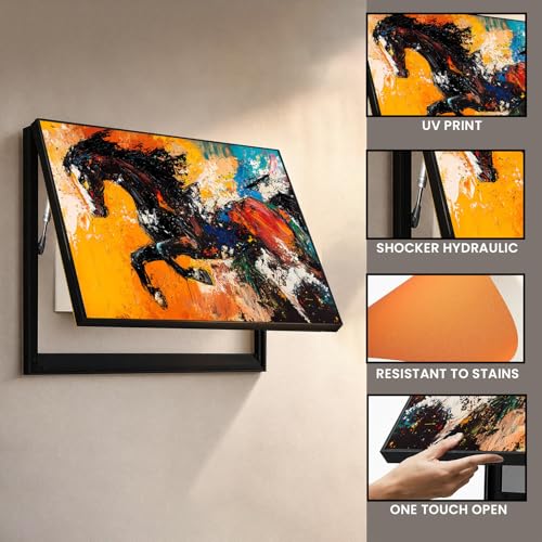 Image of Electric MCB Box Cover Frame With Hydraulic Decorative Painting White 7 Running Horse Painting Electrical Panel box Cover, Switch Box Frame Will Fit Max 10x14 inch Switch Board, Outer Size 13X17 Inch