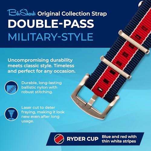 Image of BluShark - Original Collection Military-Style Waterproof Watch Strap, Fits All Timepiece Brands, Durable Nylon Wristwatch Accessories with Stainless Steel Buckle - 18mm, 20mm, 22mm & 24mm Watch Bands
