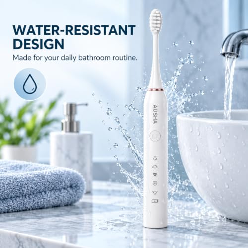 Image of AUSHA White Smart Sonic Electric Toothbrush for Adults